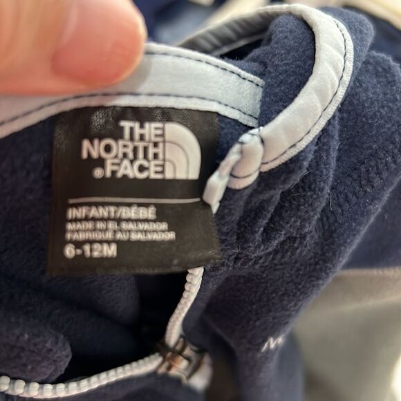 The North Face blue and gray hooded fleece full zip jacket size 6-12 months EUC - Picture 8 of 9